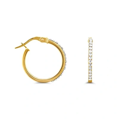 Image of Miore Round Hoop Earrings in 9 karat 375 Yellow Gold with Crystal Stones for Pierced Ears, Size 18.5 mm Delivered Jewelery Box