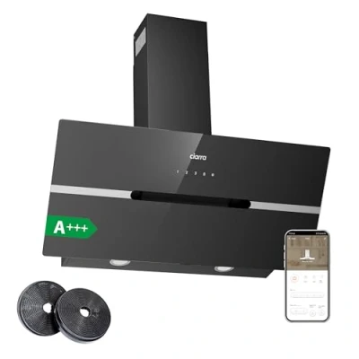 Image of CIARRA CBCB9736F Angled Cooker Hood 90cm Head Free Recirculating &amp; Ducting Wall Mounted Chimney Extractor Fan with Touch Control Panel 4 Speed Settings LED Lighting