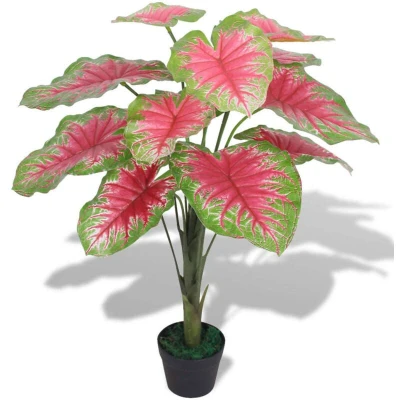 Image of vidaXL Artificial Caladium Plant with Pot Lifelike Design, 85 cm Tall, Green and Red Plastic Leaves, Ideal for Home Office Decor