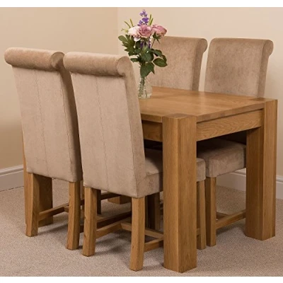 Image of Oak FURNITURE KING Kuba 125 x 80cm Small Dining Table and 4 Chairs Set (Washington Beige)