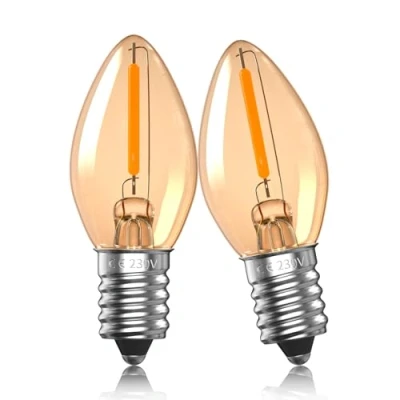 Image of Aurahome 0.5W E14 LED Light Bulbs,C7 Salt Lamp Bulb, 2200K Amber Warm White Night SES Vintage Candle Bulbs, Mini Small Screw Edison Bulb 2Pack