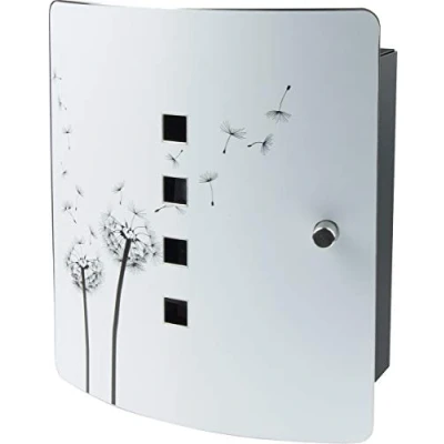 Image of Burg Wächter Stainless Steel Door Wall Key Box with 10 Hooks Practical Magnetic Closure Printed Dandelion, 240 mm 6204/10 Ni