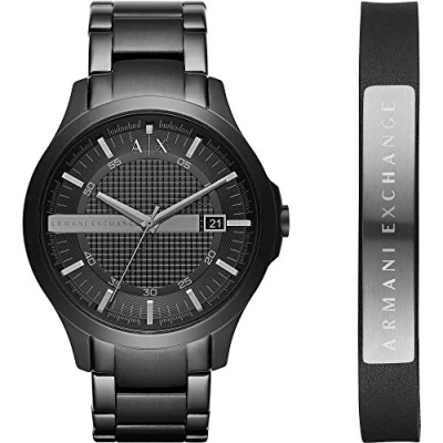 Image of Armani Exchange Watch for Men, Three Hand Date Movement, 46 mm Black Stainless Steel Case with a Strap, AX7101