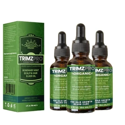 Image of Trimzpro 3 Pack Rosemary Mint Biotin Scalp &amp; Hair Strengthening Oil For Growth Anti Frizz Conditioning Elixir Serum