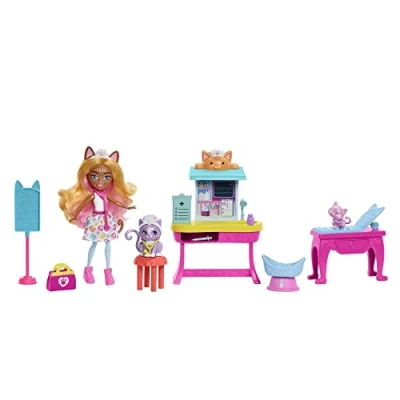 Image of Enchantimals Doll and Playset, City Tails, Feel Fine Dr&#039;s Office with Doll, Cat Figure, Furniture Accessories, Gifts for Kids, HLH22