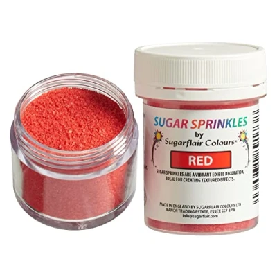 Image of Sugarflair Red Edible Glitter Sugar Sprinkles for Cake Decorating, Sprinkle on Cakes, Cupcakes and Treats 40g