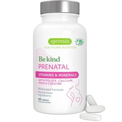 Image of Advanced Prenatal Methylated Multivitamin, Clean Label, with Bioavailable Folate, Calcium, Choline, Magnesium &amp; Gentle Iron, Complete Vegan Pregnancy Vitamins for Women, 60 Tablets, by Igennus