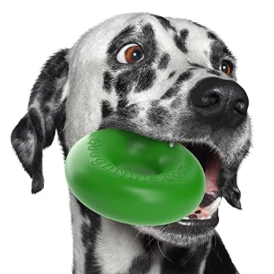 Image of Goughnuts Original Medium Dog Chew Toy Ring for Aggressive Chewers from 30 70 Pounds in Green. Durable Rubber Breeds and Power