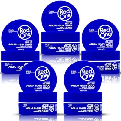 Image of RedOne Hair Styling Aqua Wax Blue 5 x 150 ml Strong Hold l Gel Ultra Men &amp; Women Bubblegum Scent Maximum Control PCS