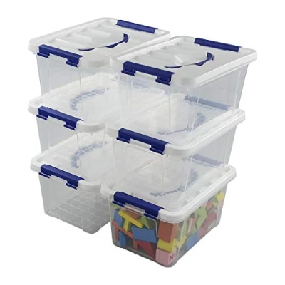 Image of Dynko 6 pack 7 Liter Storage Boxes Set with Lids, Plastic Lidded Box Bin