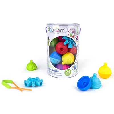Image of Lalaboom Preschool Educational Beads Montessori Shapes and Colors Construction Game Learning Toy for Babies Children from 10 Months to 4 Years Old BL200, 24 Pieces