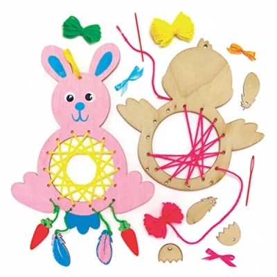 Image of Baker Ross Easter Chick &amp; Bunny Wooden Dreamcatchers Pack of 4, Crafts, Craft for Kids (AX785)