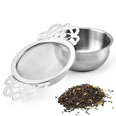 Image of Filter Tea Mesh Fine Strainers with Bowl Stainless Steel Loose Infusers Double Winged Handles for Juice Coffee Filter(Silver)