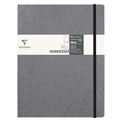 Image of Clairefontaine Ref 794435C Age Bag Leatherette &quot;My.Essential&quot; Thread Bound Notebook (192 Pages) 19 x 25cm, Dot Rulings, 90gsm Ivory Vellum Paper Grey