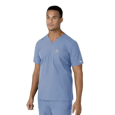 Image of Carhartt Men&#039;s Force V Neck Shirttail Top, Ceil Blue, XL