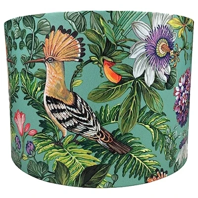 Image of Teal Tropical Bird Lampshade for Ceiling &amp; Table Lamps Floral Botanical Jungle Flower Theme Design, Bedroom Home Decor Accessories