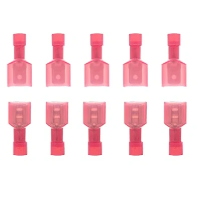 Image of Ruidee 100Pcs Spade Terminals 22 16 AWG Fully Insulated Nylon Male/Female Quick Disconnect Electrical Wire Crimp Terminal Connectors（Red/UNSH)