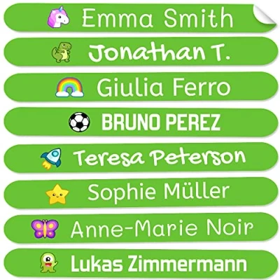 Image of 50 Personalized Minis Adhesive Labels to Mark Objects, Pencils, pens, etc. Measure 4,2 x 0,5 cm. Color Green Basic