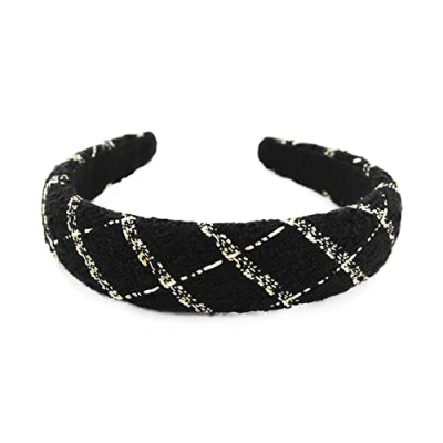 Image of axy HRK8 Wide Headband with Tweed Fabric Padded Beautiful Hair Accessories (Black)