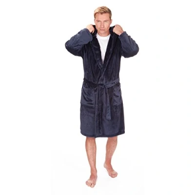 Image of Pierre Roche Mens King Big Size Hooded Dressing Gown Robe Flannel Fleece Plus Sized 3XL 5XL