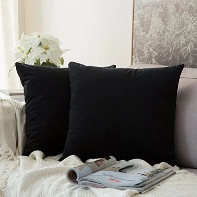 Image of MIULEE Pack of 2 Velvet Soft Decorative Square Throw Pillow Case Cushion Covers Luxury Pillowcases for Livingroom Sofa Bedroom with Invisible Zipper 50cm x 50cm,20x20 Inches Black