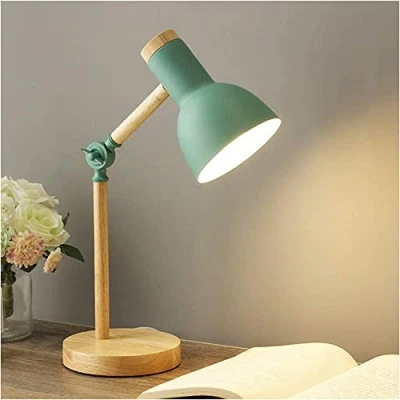 Image of WLXJDJ Bedside Table Lamp, Modern Wood Desk Lamp with Metal Shade Adjustable Nightstand for Office, Study Room, Bedroom, Living Kids Side Table, Reading Desk, ON/Off Switch,Green