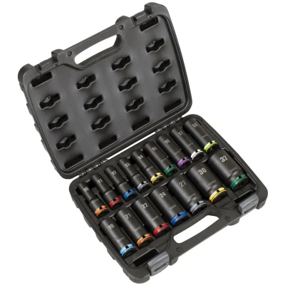 Image of Sealey Premier 16pc 1/2&quot; Sq Drive Lock On™ Deep Impact Socket Set 6pt Metric AK58170M