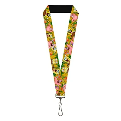Image of Buckle Down Nickelodeon Lanyard, SpongeBob and Patrick Starfish Poses Pineapple Gold, Elastic, Yellow, 22&quot; x 1&quot;
