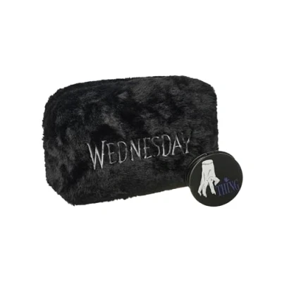 Image of Wednesday Make Up Bag &amp; Mirror Addams Cosmetic Zip Container with Portable Accessories Ladies Makeup Travel Pouch for Women Teens Netflix Series Merchandise Apparel Gift