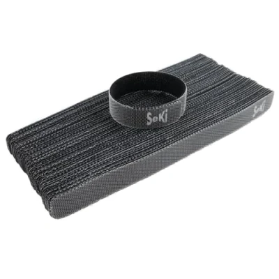 Image of SeKi Pack of 50 Velcro Cable Ties Black 15 cm Tape 12 mm Wide Management Organiser Reusable Fastener