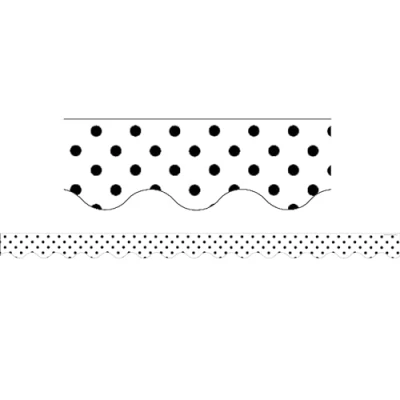 Image of Teacher Created Resources Black Polka Dots on White Scalloped Border Trim (5593)