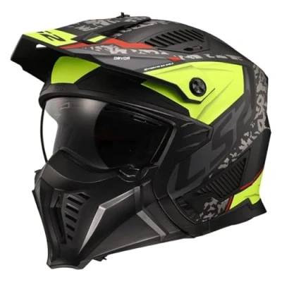 Image of LS2 Motorcycle Helmet OF606 DRIFTER Devor Black Yellow Open Faced With Removable Mask Motorbike (XS) (53 54cm)