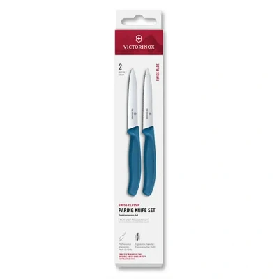 Image of Victorinox Swiss Classic Blue 10cm Serrated/Straight 2 Piece Paring Knife Box Set