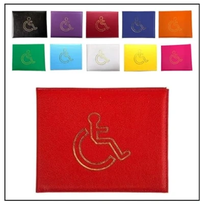 Image of AlezyB 1x Red Disabled Badge Holder, PU Leather Wallet Protector Parking Permit Cover Holder