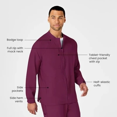 Image of WonderWink Men&#039;s Zip Front Warm Up Jacket, Wine, L