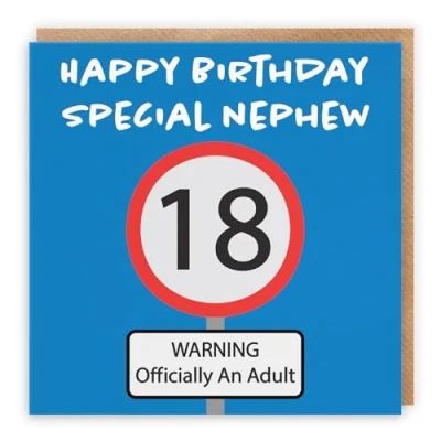 Image of Hunts England Nephew 18th Birthday Card Happy Special Warning Officially An Adult Road Sign Collection
