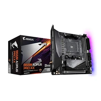 Image of GIGABYTE B550I AORUS PRO AX (AM4 AMD/B550/Mini Itx/Dual M.2/SATA 6Gb/s/USB 3.2 Gen 1/WiFi 6/2.5 GbE LAN/PCIe4.0/Realtek ALC1220 Vb/DisplayPort 1.4/2xHDMI 2.0B/RGB Fusion 2.0/DDR4/Gaming Motherboard)