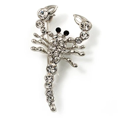 Image of Avalaya Small Clear Crystal Scorpion Brooch (Silver Tone)