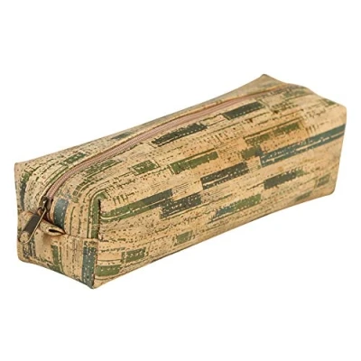 Image of Clairefontaine Ref 420021C Cork Rectangular Pencil Case (Vegan Certified) 21 x 6 5cm, Made From Real Material, Metal Zip &amp; Pull Tab Stripped