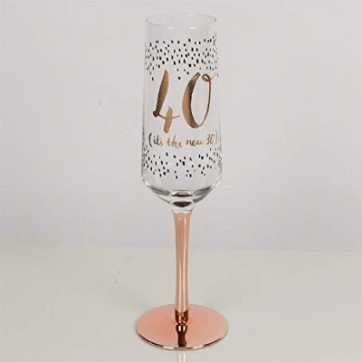 Image of Widdop and Co Hotchpotch Luxury Champagne Prosecco Flute Glass Rose Gold Stem 40th Birthday