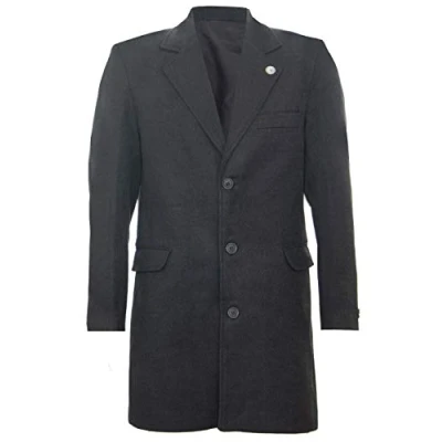 Image of TruClothing Mens Long Charcoal Wool Slim Fit Overcoat Size 4XL