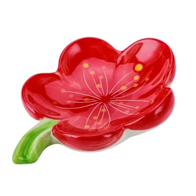 Image of HuaLiSiJi Ceramic Soap Dish with Drainage Pretty Dishes Bathroom Flower Shaped Sustainable Use for All Common Sizes Solid Soaps (Red)