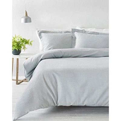 Image of &quot;Riva Home Paoletti Double Duvet Cover Set Silver Grey Waffle Weave Texture 2 x Oxford Border Pillowcases Included 100% Cotton Machine Washable 200 cm (79&quot;&quot; 79&quot;&quot; inches)&quot;