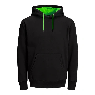 Image of JACK &amp; JONES Men&#039;s JJESOFT Sweat Hood, Black neon green/REG, XXXL