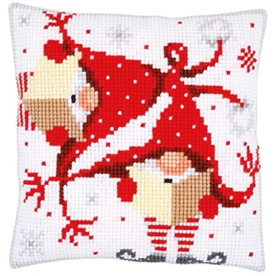 Image of Vervaco Cross Stitch Cushion Kit Christmas Gnomes Ii, Cotton, Multicoloured, 40 x 0,3 cm