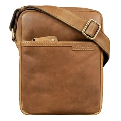Image of STILORD &#039;Blake&#039; Genuine Leather Messenger Bag Men Vintage Shoulder Small Cross Body for 8 inch Tablets DIN A5 Satchel Retro Leather, Colour:taranto Brown
