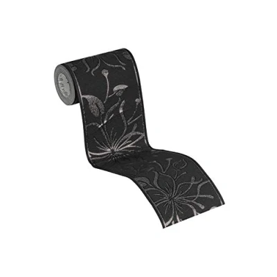 Image of A.S. Création awallo Self Adhesive Border Only Borders with Flowers 5.00 m x 13 cm Metallic Black Made in Germany 346612 3466 12