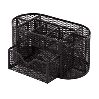 Image of D.RECT Desk Organizer Metal Pencil Holder Mesh Shelf with Note Perfect for School, Office, Home 350 x 297 275 mm Black