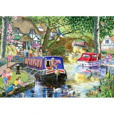 Image of the House of Puzzles Summer on River Jigsaw 1000 Piece Jigsaws For Adults, Artist Illustrated, Scenic Landscape, Deluxe Puzzle Gifts