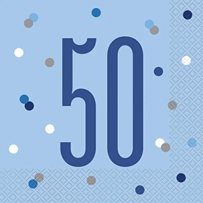 Image of Stunning 50th Glitz Blue &amp; Silver Luncheon Napkins (16cm) Dazzling Addition for Parties, Events Elegant Table Decor 16ct